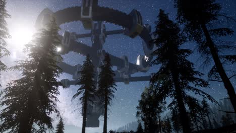 UFO-Schwebt-Nachts-über-Einem-Wald